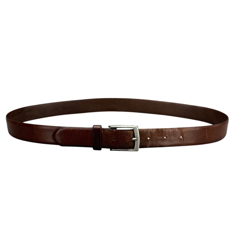 Eddie Bauer Vintage Patina Brown Leather Silver Buckle Belt Men Large